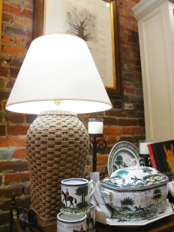 Our Mainly Baskets lamp is even sunnier as lit by a CFL.